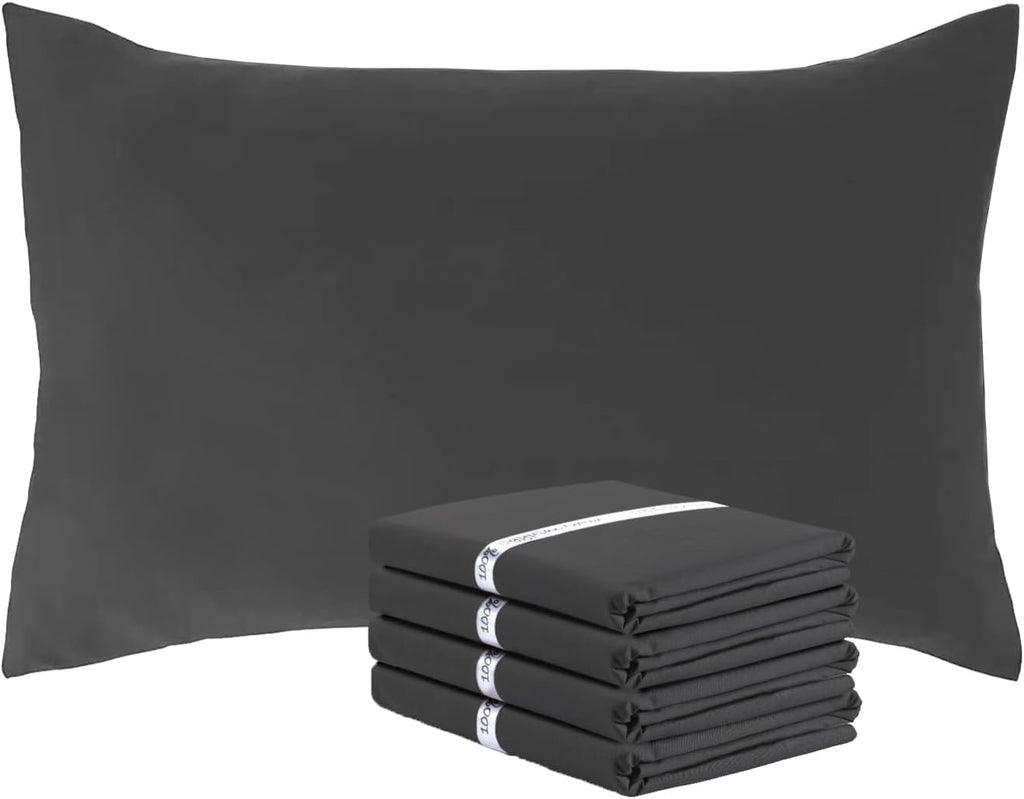Pillow Cases 4 Pack Egyptian Cotton 200 Thread Count (Charcoal Grey)