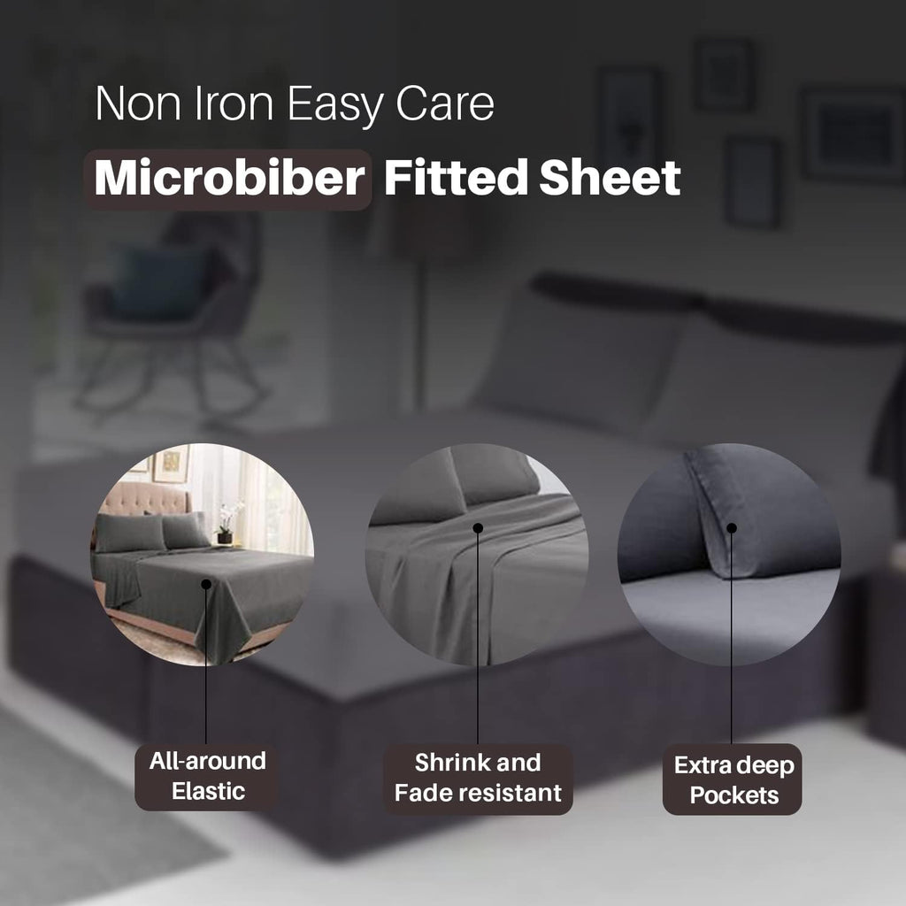 Microfibre Fitted Sheet Double Grey 40cm 16 Inch