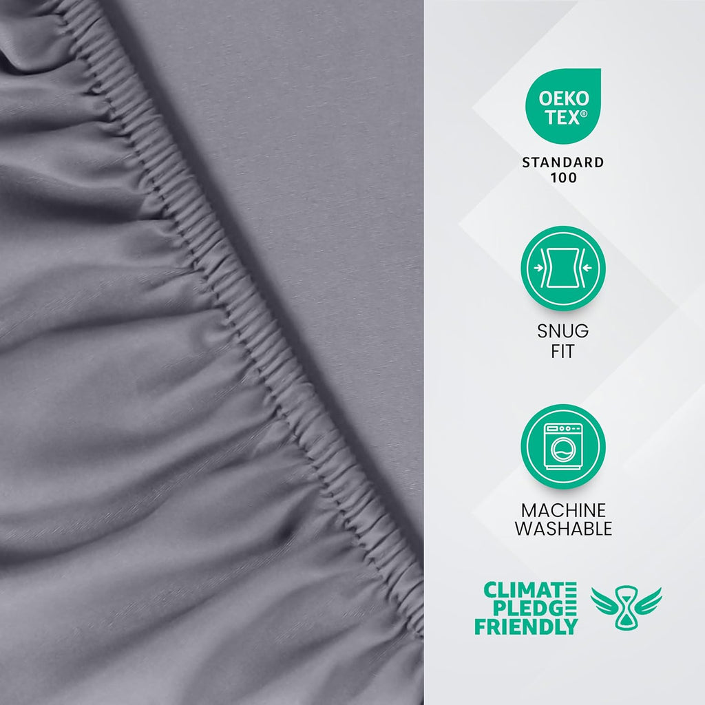 Fitted Sheet Double Grey Soft Brushed Microfibre Fabric