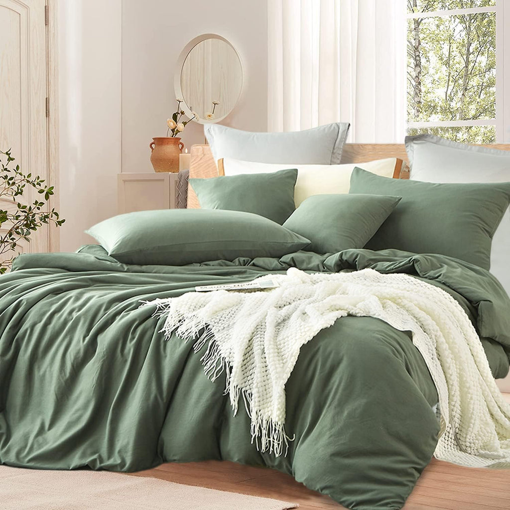 Double Duvet Cover Set Green 100% Cotton